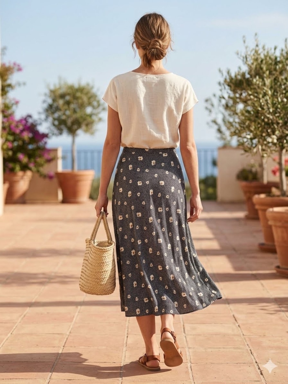 Crescent Dark Grey Floral Maxi Skirt with Cream Blooms